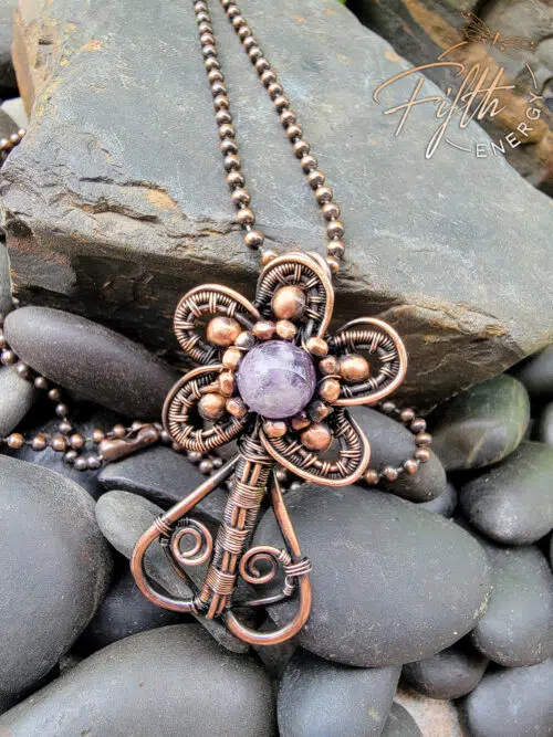 Copper Flower Amethyst Necklace Fifth Energy Jewelry