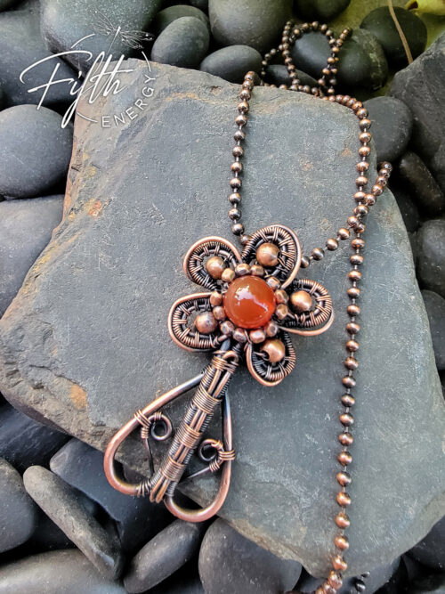 Carnelian Copper Flower Necklace Fifth Energy Jewelry