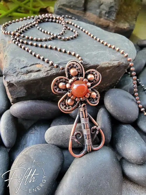 Carnelian Copper Flower Necklace Fifth Energy Jewelry