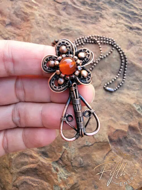 Carnelian Copper Flower Necklace Fifth Energy Jewelry