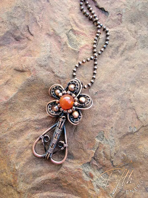 Carnelian Copper Flower Necklace Fifth Energy Jewelry