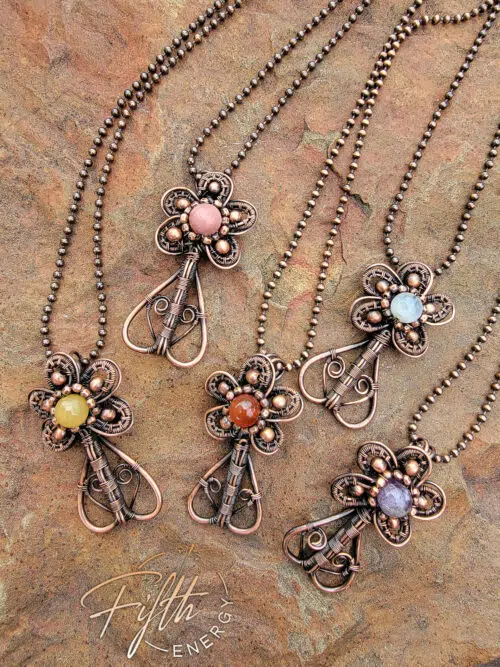 Copper Flower Gemstone Necklace Fifth Energy Jewelry