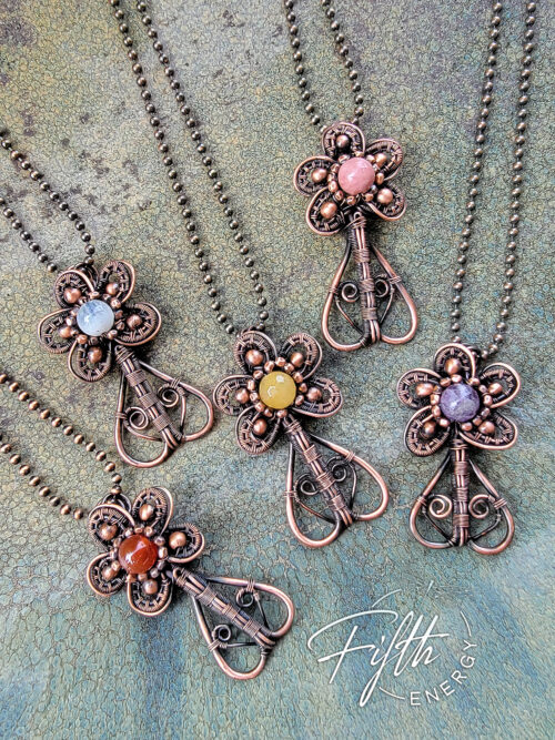 Copper Flower Gemstone Necklace Fifth Energy Jewelry