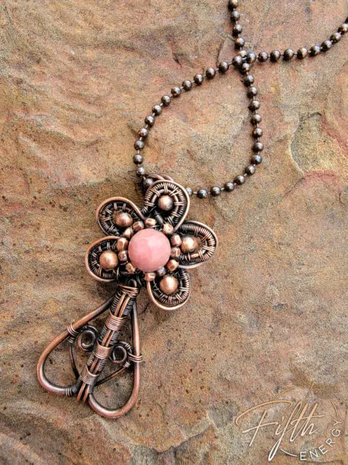 Rhodonite Copper Flower Necklace Fifth Energy Jewelry