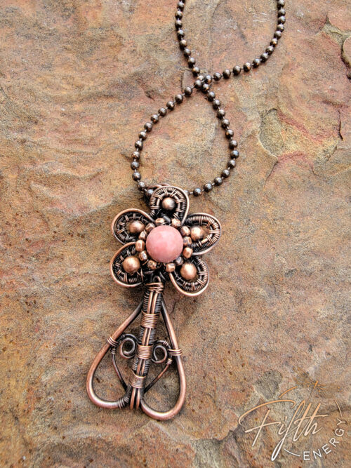 Rhodonite Copper Flower Necklace Fifth Energy Jewelry