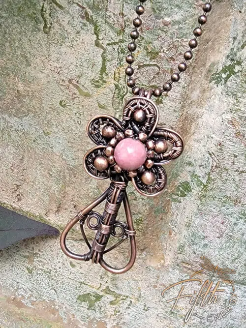 Rhodonite Copper Flower Necklace Fifth Energy Jewelry