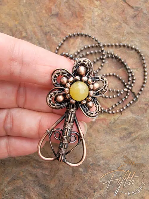 Yellow Jade Copper Flower Necklace Fifth Energy Jewelry