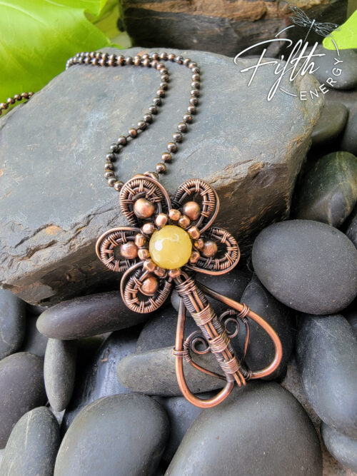 Yellow Jade Copper Flower Necklace Fifth Energy Jewelry