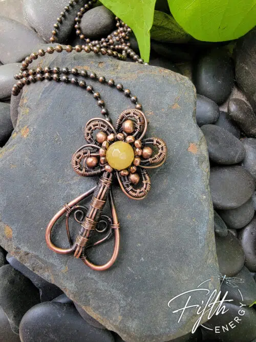 Yellow Jade Copper Flower Necklace Fifth Energy Jewelry