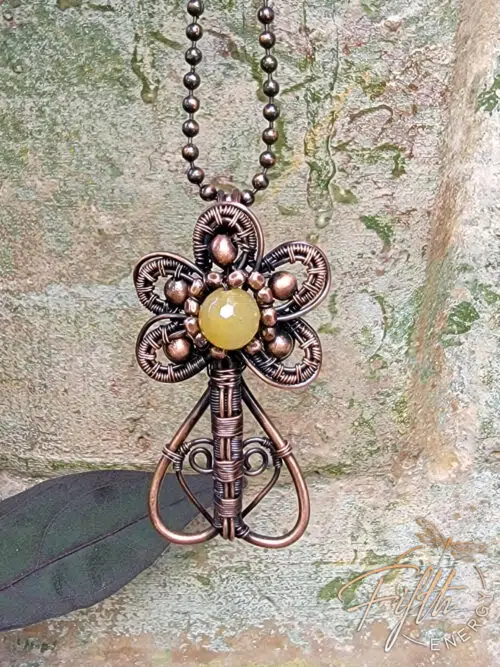 Yellow Jade Copper Flower Necklace Fifth Energy Jewelry