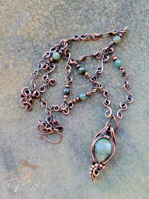 Emerald and Copper Necklace Fifth Energy Jewelry Enchanting One of a Kind