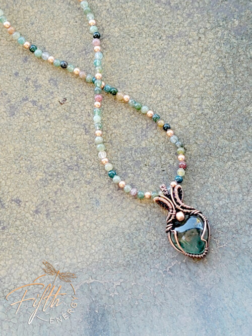 Fluorite Heart Pendant with Indian Agate Necklace Fifth Energy Jewelry