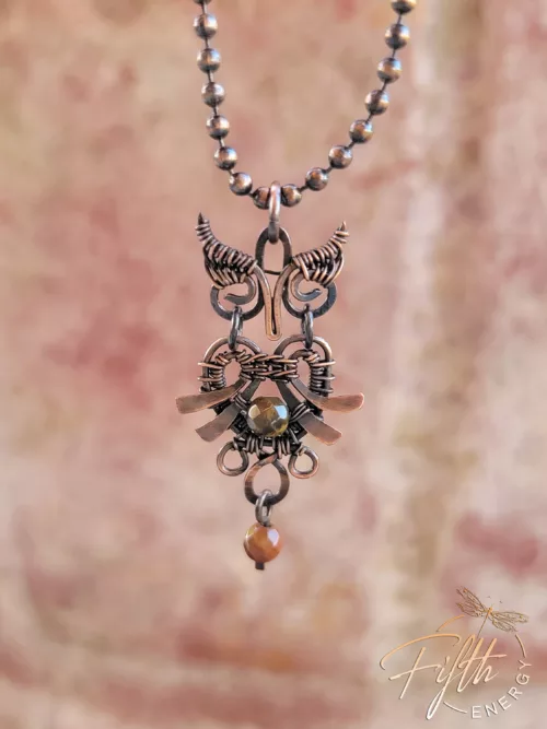 Miniature Owl Copper Pendant Fifth Energy Jewelry