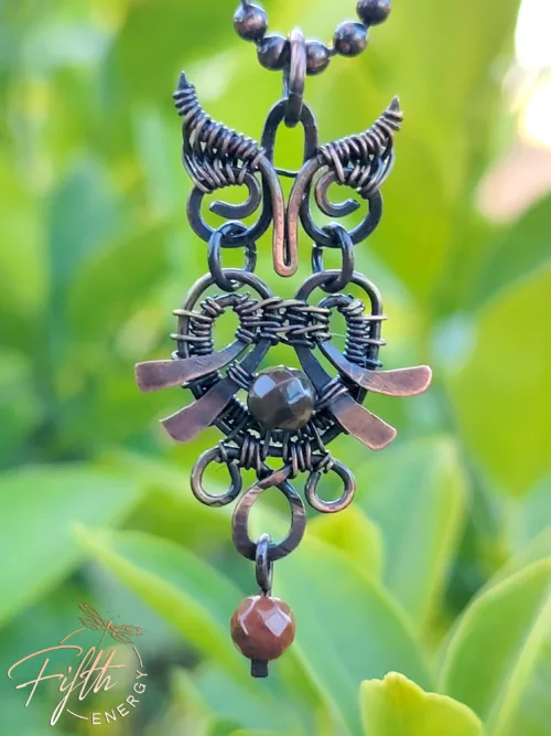 Miniature Owl Copper Pendant Fifth Energy Jewelry
