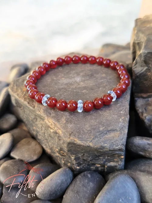 Red Carnelian Bracelet with Crystal Quartz Fifth Energy Jewelry July Birthstone