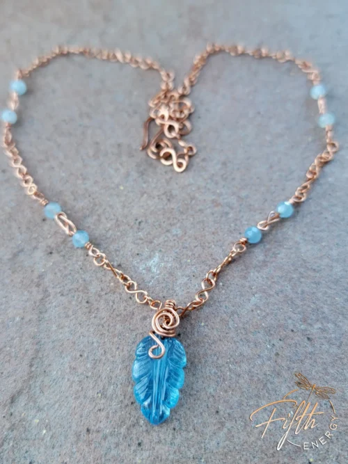 Hand Carved Aquamarine Feather Necklace Fifth Energy Jewelry
