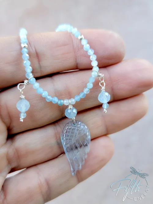 Angel Wing Aquamarine Necklace Fifth Energy Jewelry