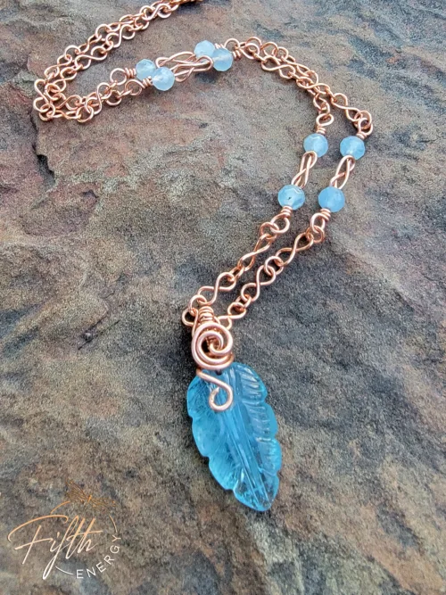 Hand Carved Aquamarine Feather Necklace Fifth Energy Jewelry