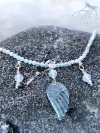 Angel Wing Aquamarine Necklace with Sterling Silver Fifth Energy Jewelry