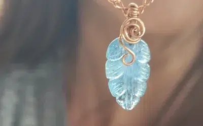 Hand Carved Aquamarine Feather Pendant