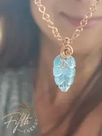 Hand Carved Aquamarine Feather Necklace Fifth Energy Jewelry