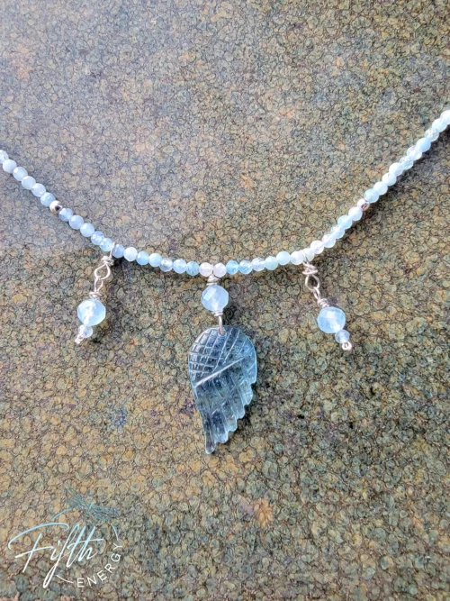 Angel Wing Aquamarine Necklace with Sterling Silver Fifth Energy Jewelry