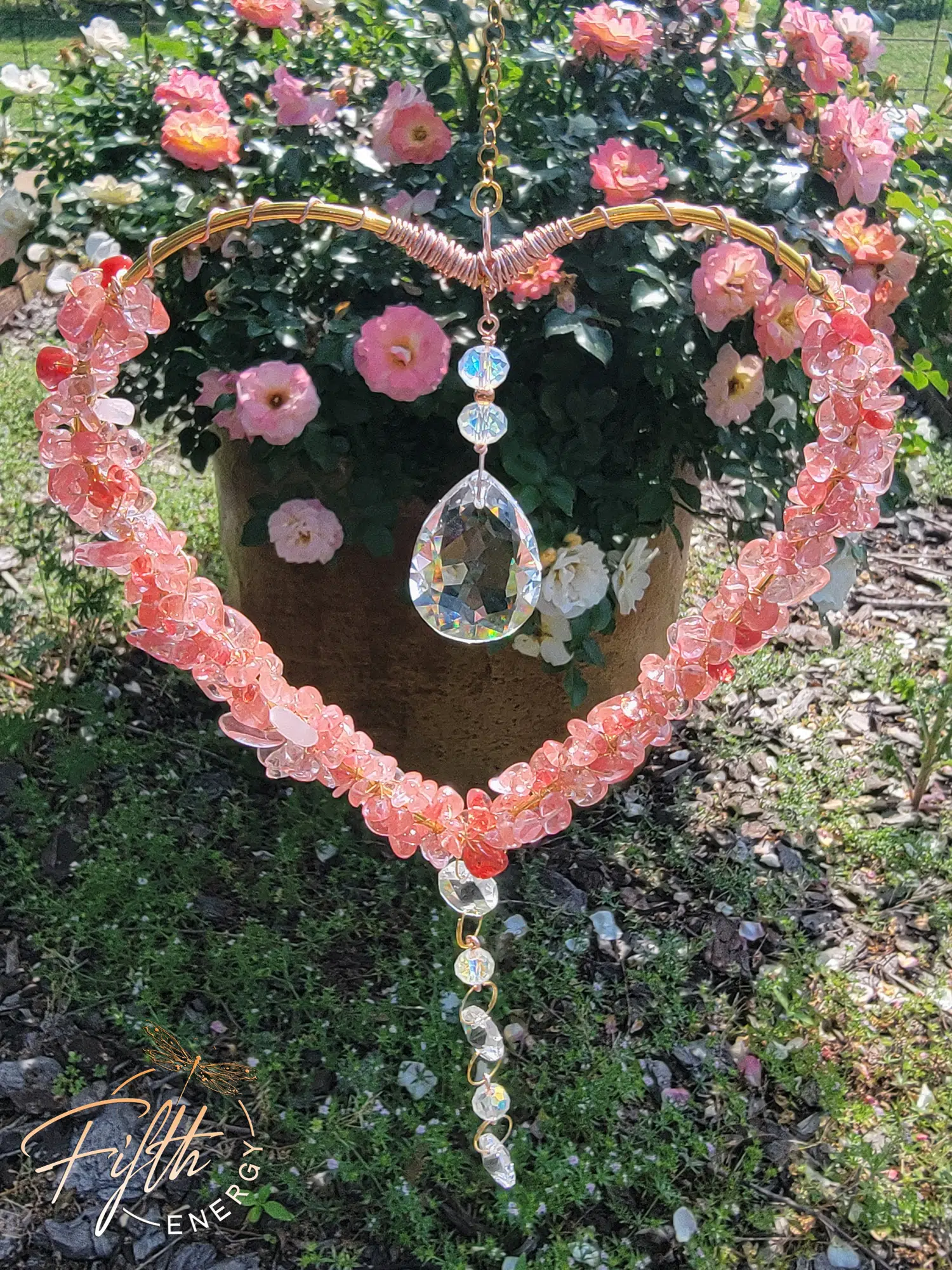 Cherry Quartz Heart Suncatcher Fifth Energy