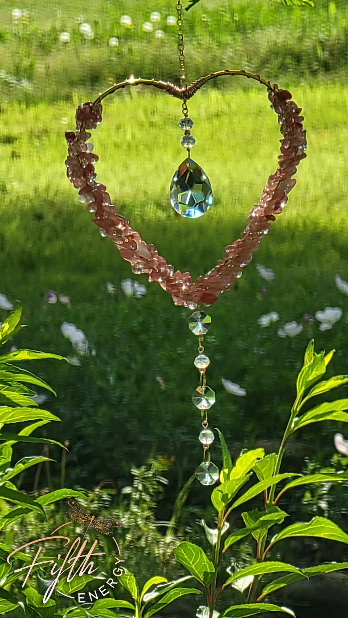 Cherry Quartz Heart Suncatcher Fifth Energy