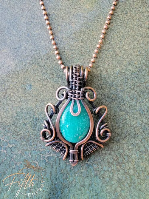 Green Amazonite and Copper Fifth Energy Jewelry Womens Pendant
