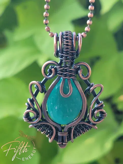 Green Amazonite and Copper Fifth Energy Jewelry Womens Pendant