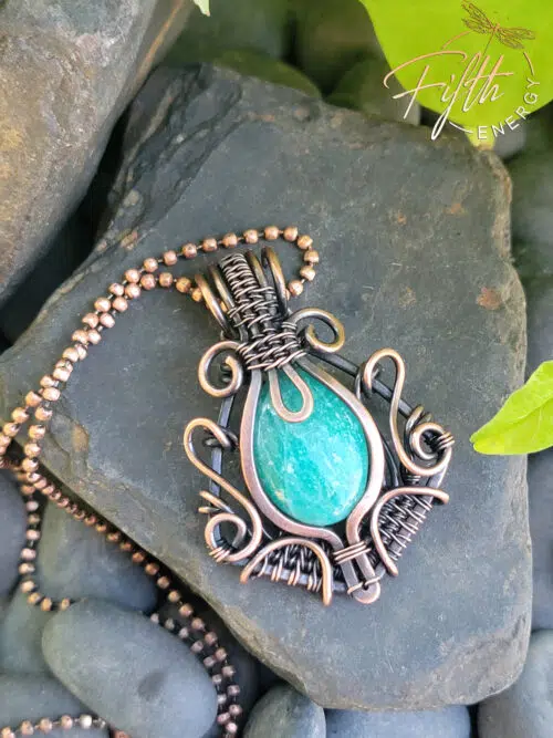 Green Amazonite and Copper Fifth Energy Jewelry Womens Pendant