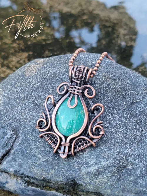 Green Amazonite and Copper Fifth Energy Jewelry Womens Pendant