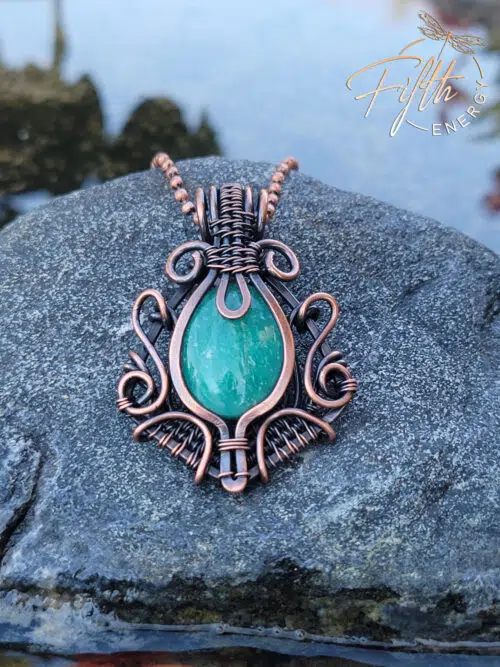 Green Amazonite and Copper Fifth Energy Jewelry Womens Pendant
