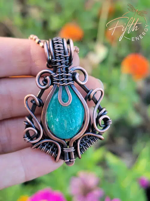 Green Amazonite and Copper Fifth Energy Jewelry Womens Pendant