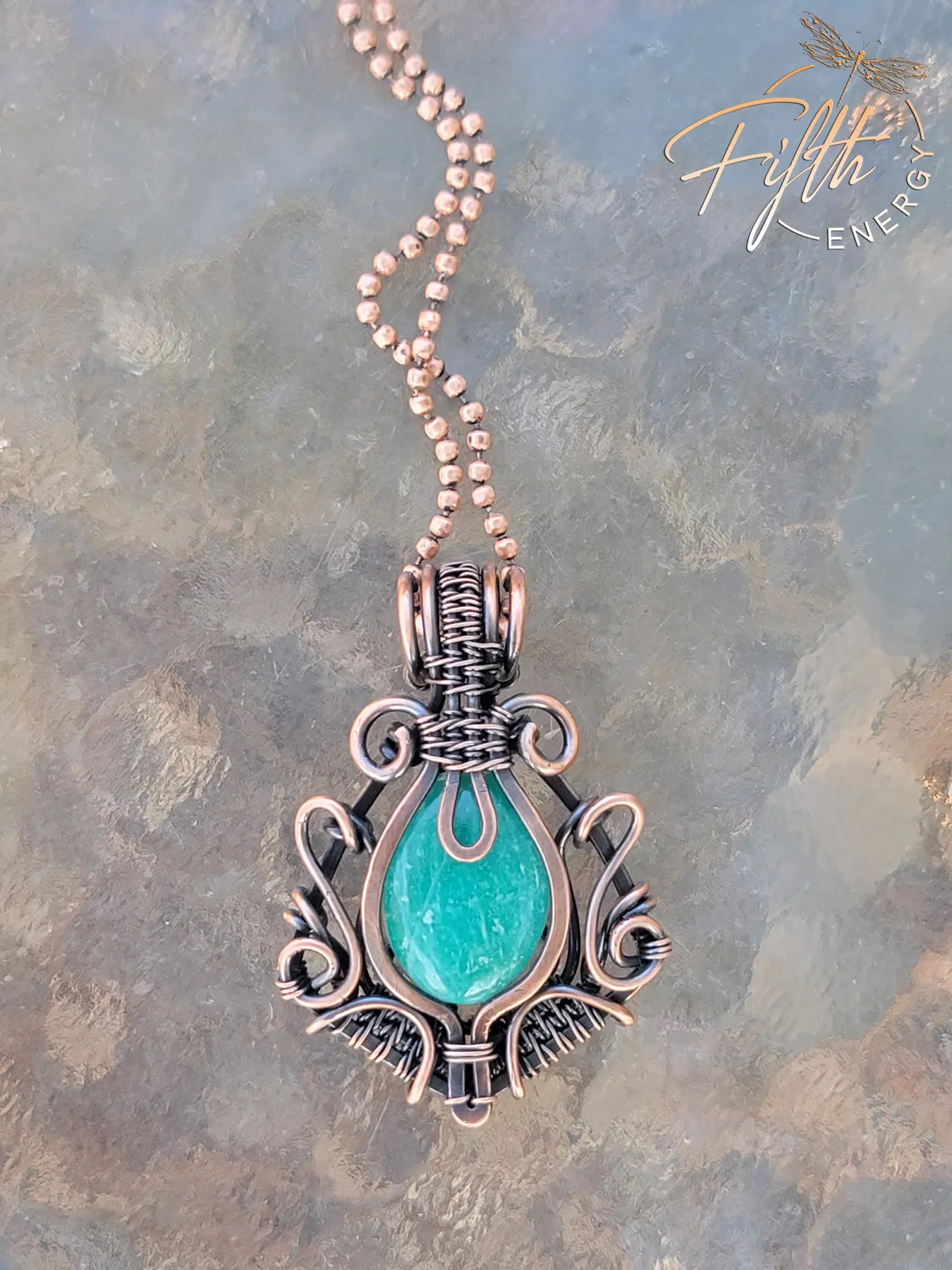 Green Amazonite and Copper Fifth Energy Jewelry Womens Pendant