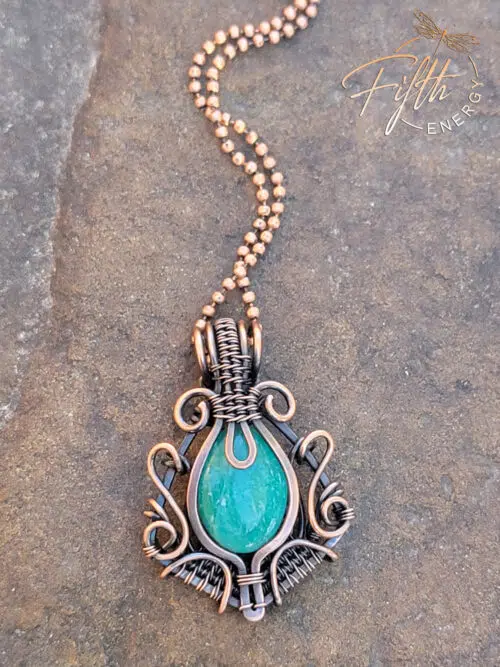 Green Amazonite and Copper Fifth Energy Jewelry Womens Pendant