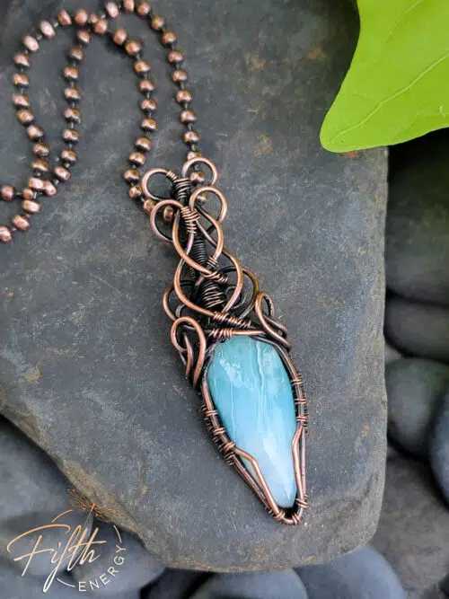 Larimar Necklace Ice Blue Copper Jewelry Fifth Energy Jewelry