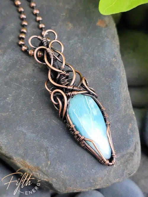 Larimar Necklace Ice Blue Copper Jewelry Fifth Energy Jewelry