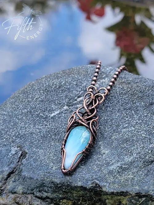 Larimar Necklace Ice Blue Copper Jewelry Fifth Energy Jewelry