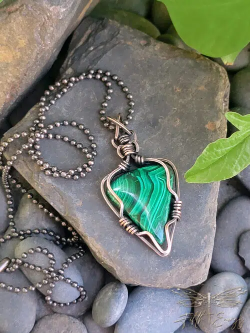 Malachite and Copper Neckace Mens Womens Fifth Energy Jewelry