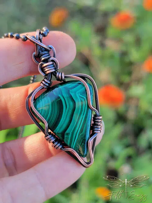 Malachite and Copper Neckace Mens Womens Fifth Energy Jewelry