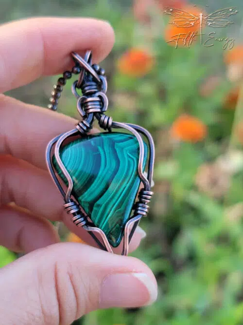 Malachite and Copper Neckace Mens Womens Fifth Energy Jewelry