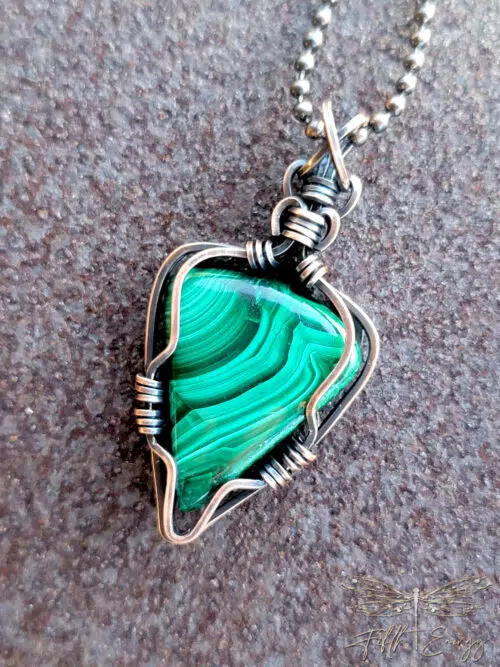 Malachite and Copper Neckace Mens Womens Fifth Energy Jewelry