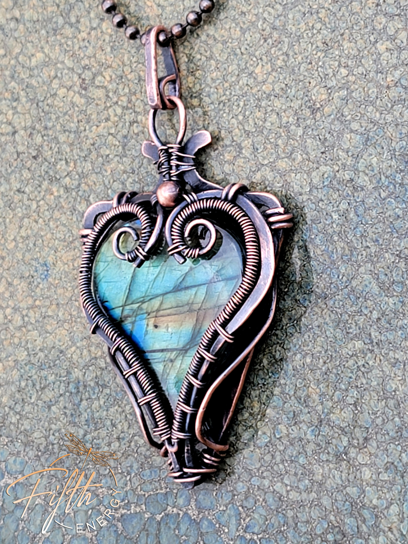 thumbnail image 2 of Handcrafted Natural Labradorite Rough Stone Necklace – Adjustable Copper Wire Wrap, 18" 2 of 3