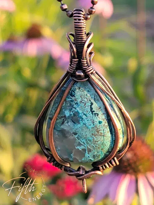 Shattuckite Copper Energy Jewelry Fifth Spiritual Pendant Necklace with Quartz 08
