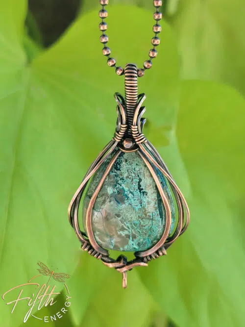 Shattuckite Copper Energy Jewelry Fifth Spiritual Pendant Necklace with Quartz