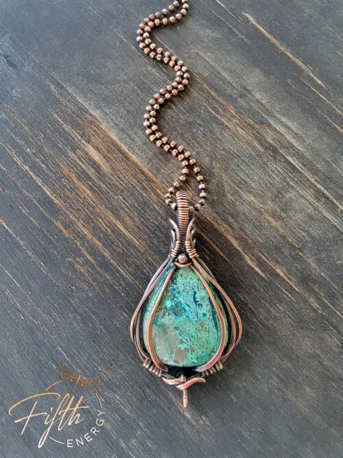Shattuckite Copper Energy Jewelry Fifth Spiritual Pendant Necklace with Quartz