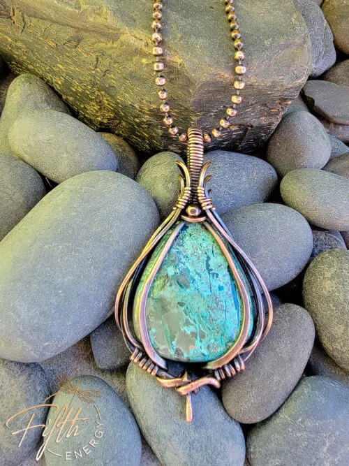 Shattuckite Fifth Energy Jewelry Spiritual Pendant Copper Necklace