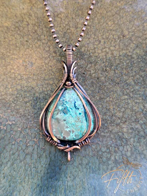 Shattuckite Fifth Energy Jewelry Spiritual Pendant Copper Necklace