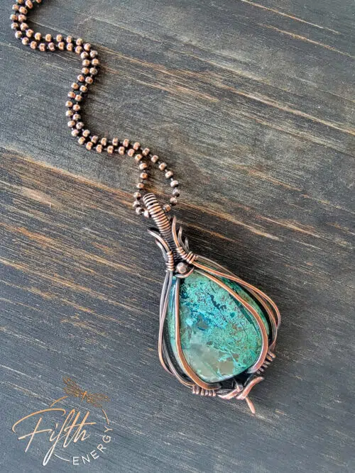 Shattuckite Fifth Energy Jewelry Spiritual Pendant Copper Necklace